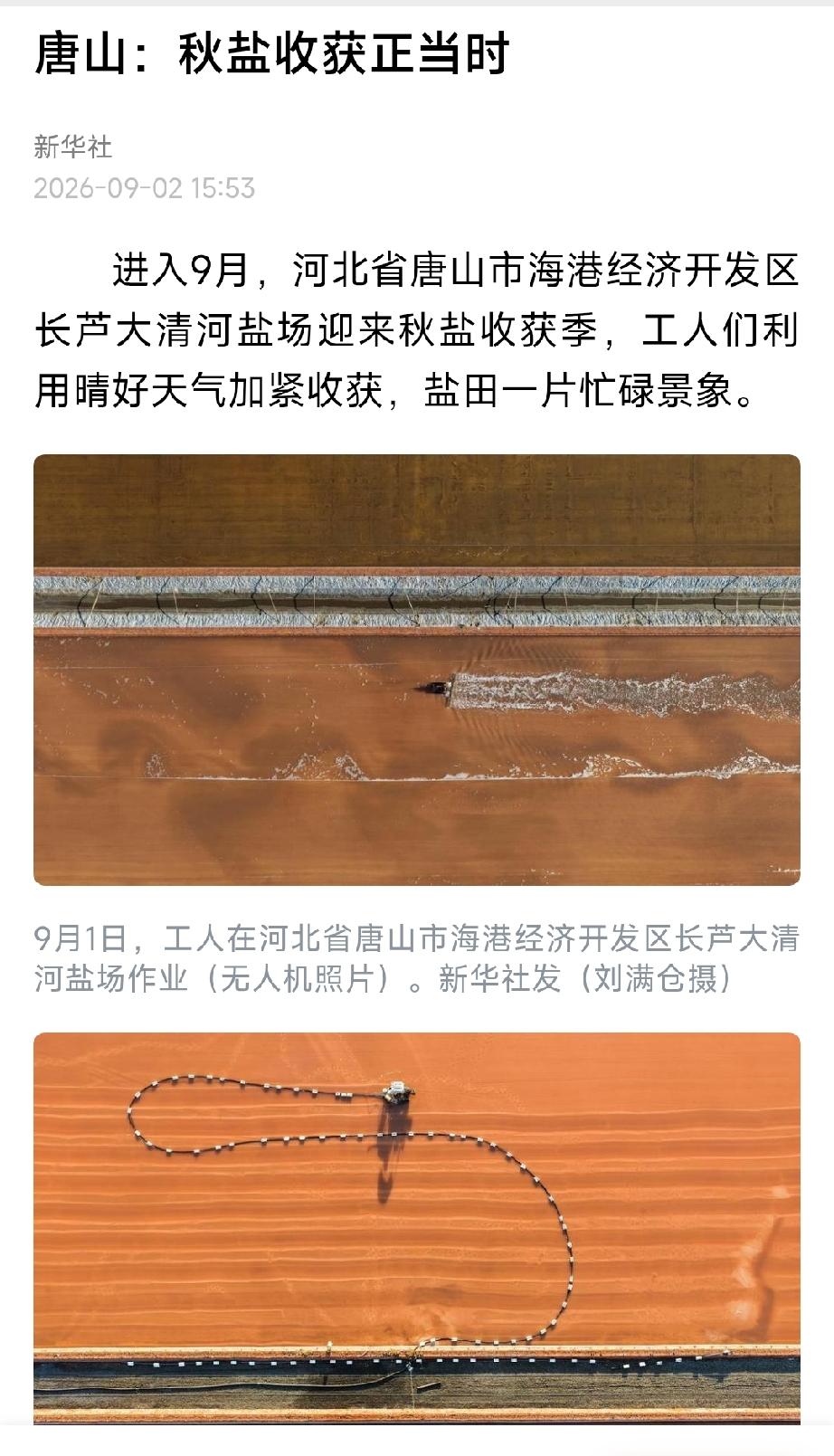 唐山：秋盐收获正当时。详情见下面图片所示。（来源：新华社）
万亿俱乐部里的“钢铁