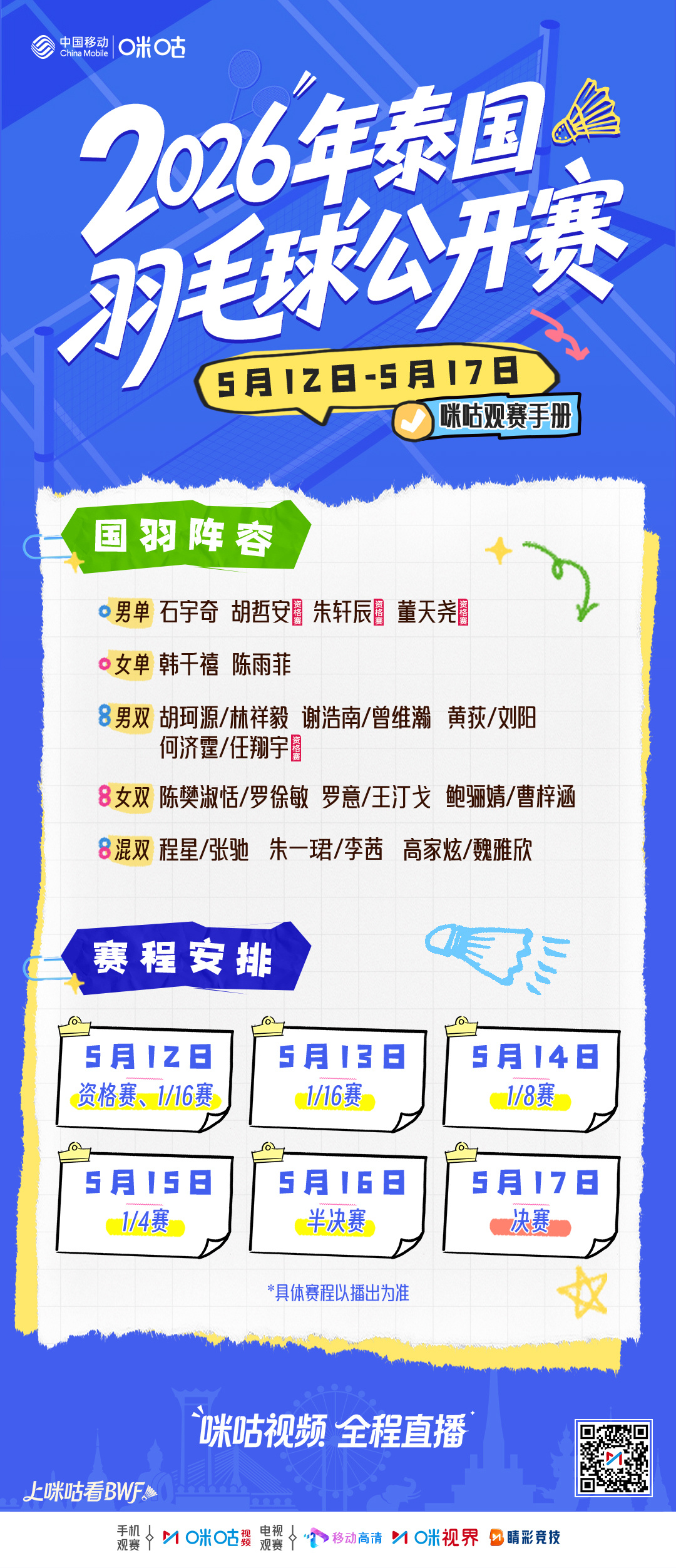 🏸 2026泰国羽毛球公开赛✨汤尤杯后新征程✈️今日开赛🇨🇳国羽新老齐势力