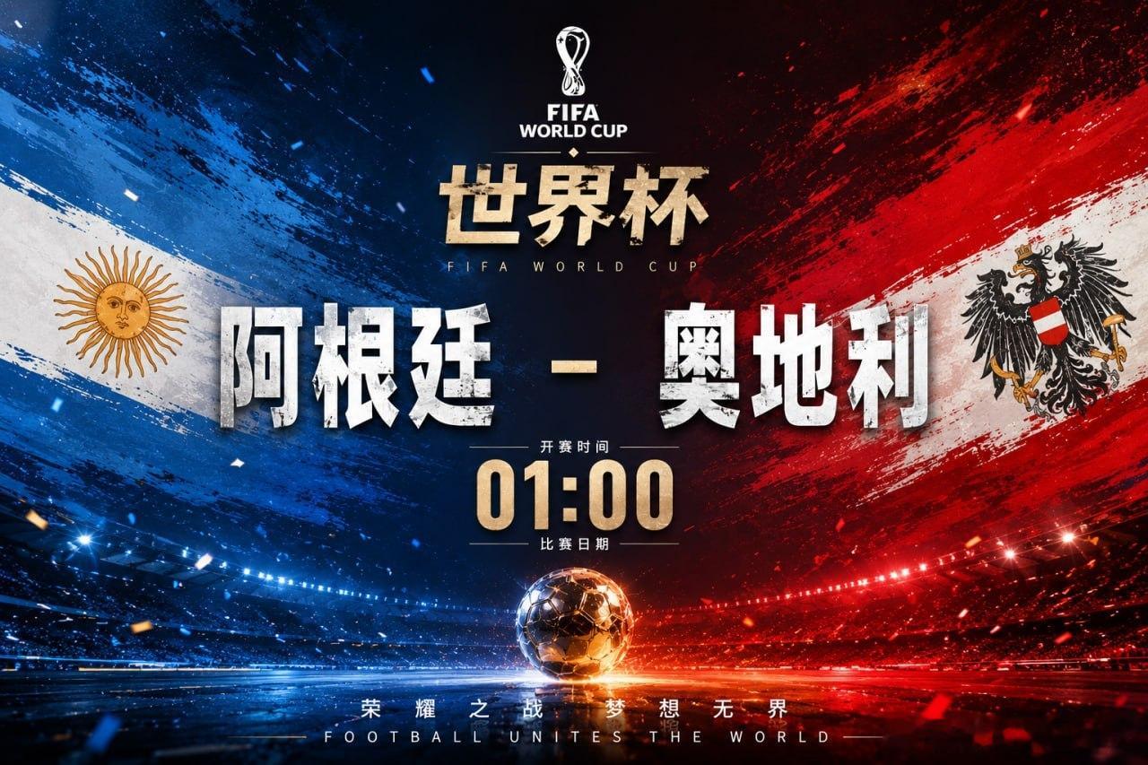 01:00 世界杯焦点战⚽️阿根廷迎战奥地利！蓝白军团剑指胜利，奥地利也绝不会轻