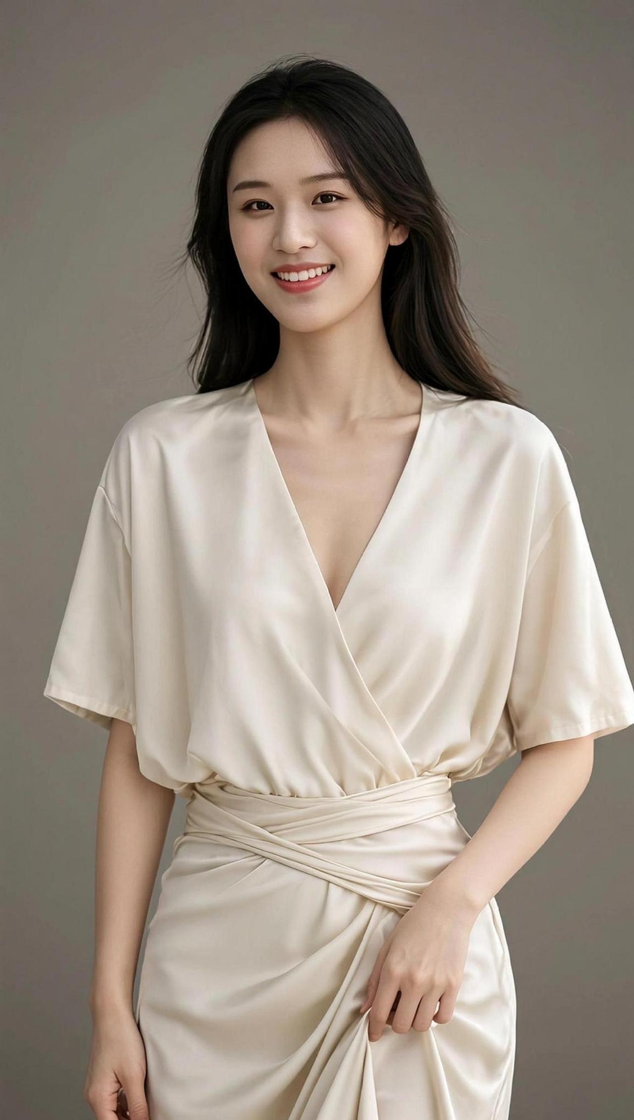 春日的阳光洒在柔软的绸缎上，仿佛时间都慢了下来。衣角的褶皱像是风的笔触，轻轻描绘