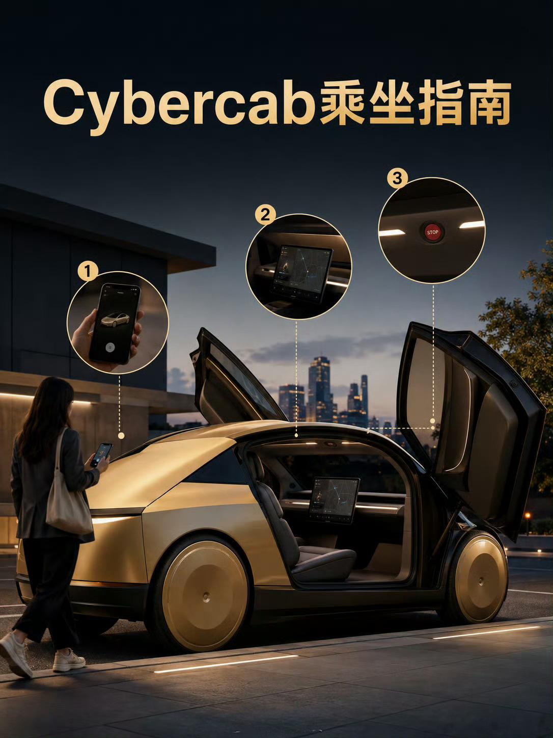 特斯拉Cybercab乘坐指南  这个是不是和国内的“萝卜快跑”有些类似？萝卜快
