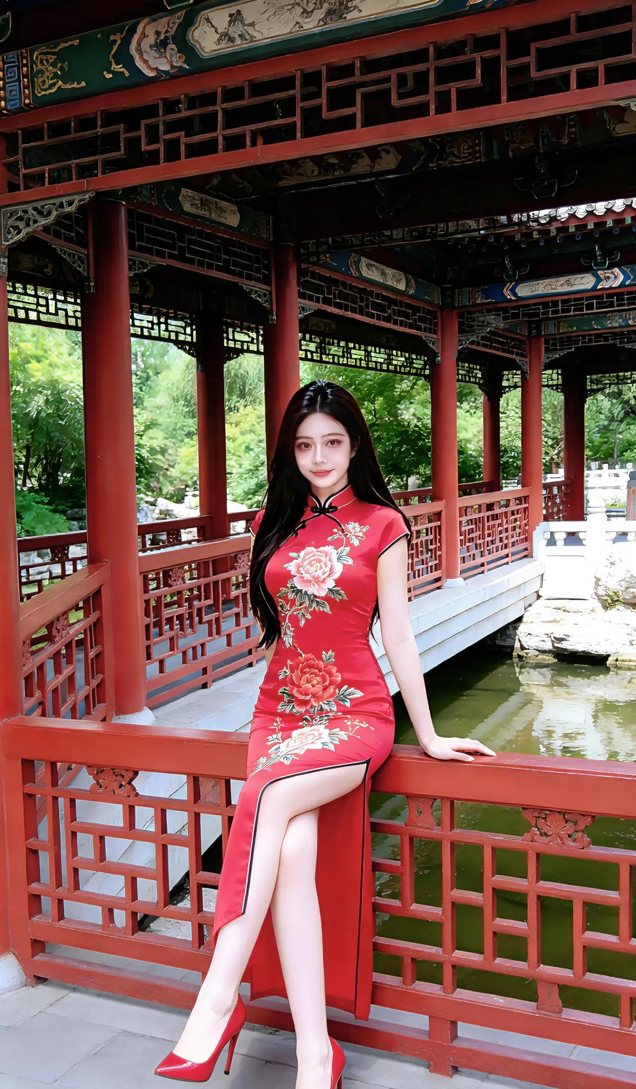 塞鸿秋·旗袍
廿七八岁知风雅，
红袍一袭江南画。
不随俗态争妍冶，
自含风骨凝温