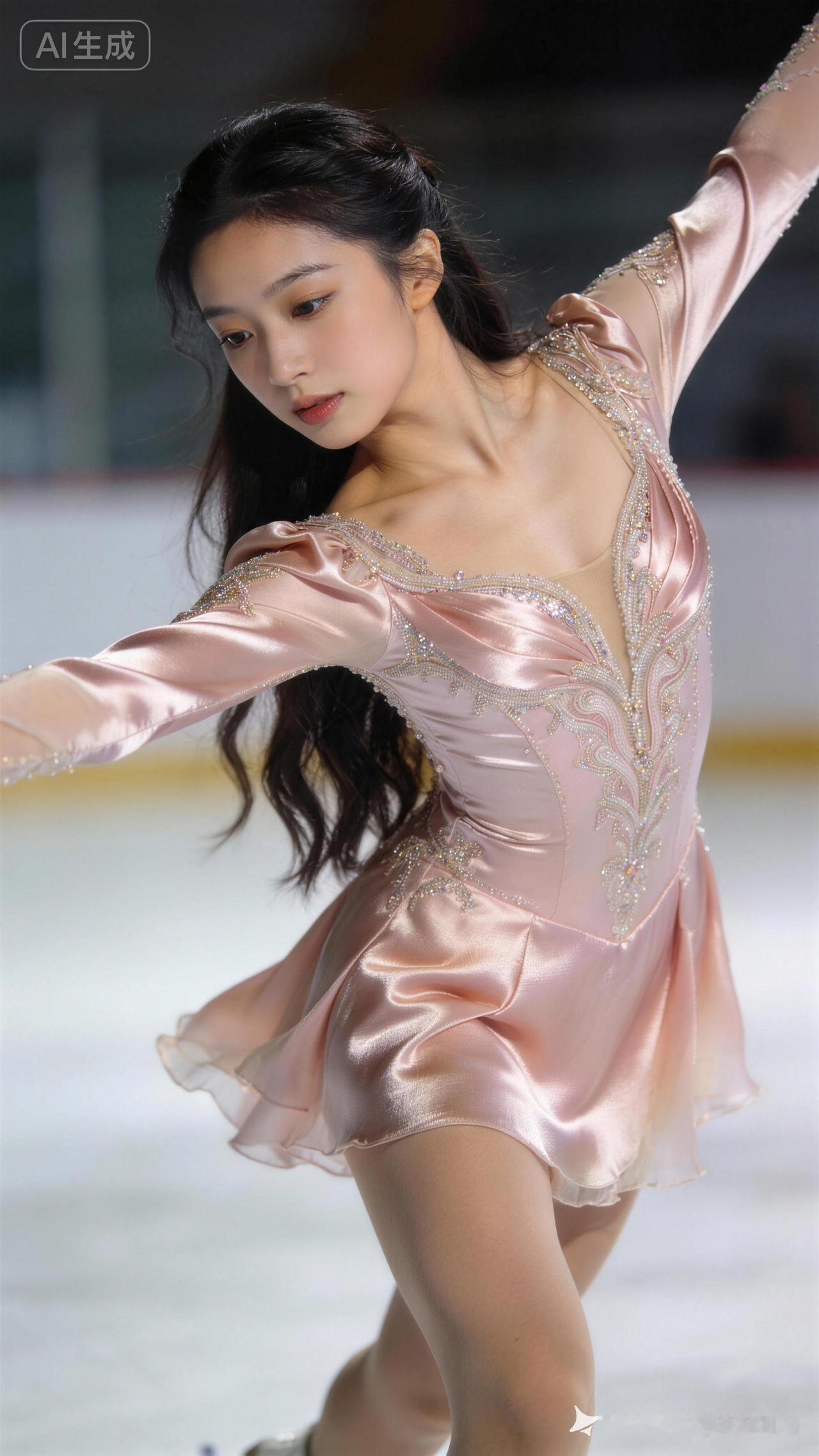 冰上芭蕾的优雅瞬间，粉色的裙摆随风飘扬，美得令人窒息！🌹💃🏻