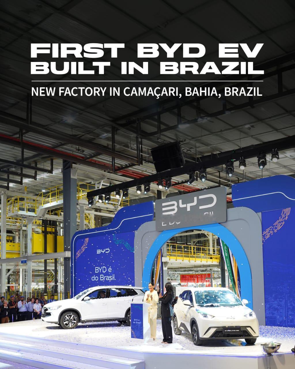 比亚迪纯电车，正式在巴西下线了。
比亚迪位于巴伊亚州 Camaçari 的工厂，