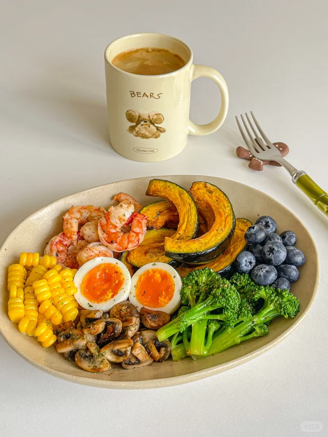 低卡一人食🍤西蓝苔虾仁口蘑贝贝南瓜拼盘🍳
