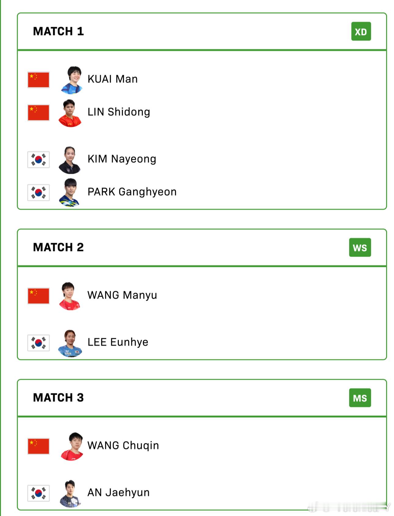 2025混合团体世界杯循环赛中国VS韩国林诗栋/蒯曼VS金娜英/朴康贤王曼昱VS