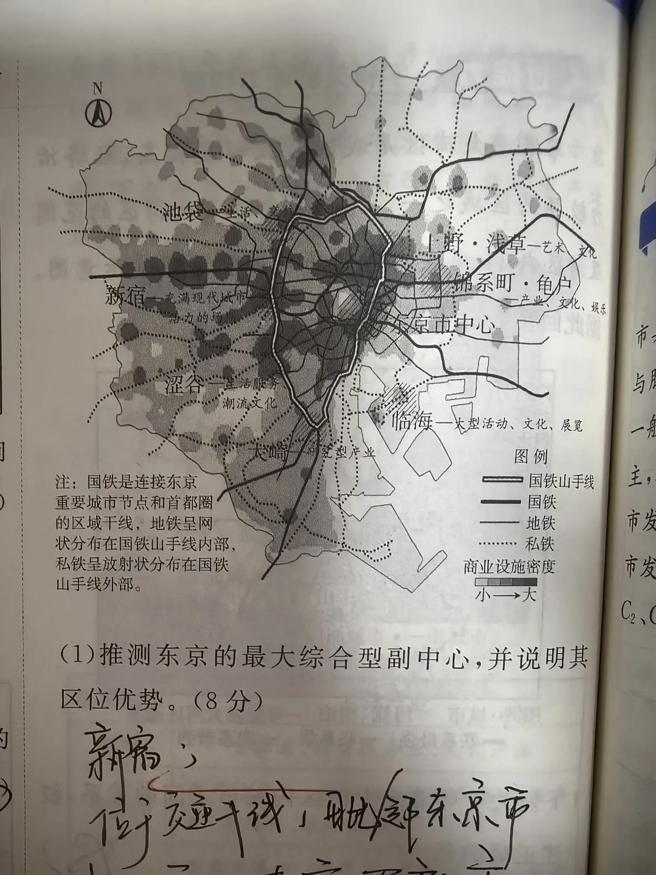 东京都，市中心与七大副中心的区位关系（高中地理）