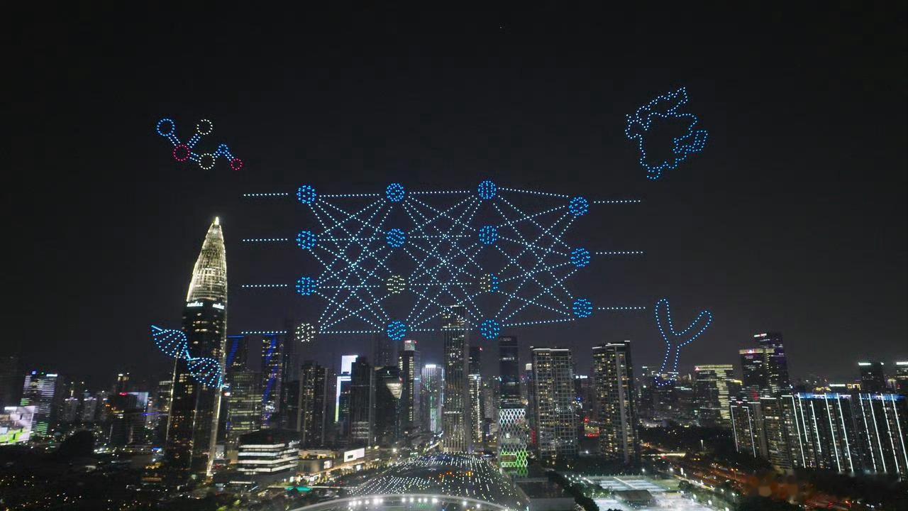 深圳AI的含金量还在上升当2228架无人机化作繁星，在夜空挥洒数字画笔，深圳的A