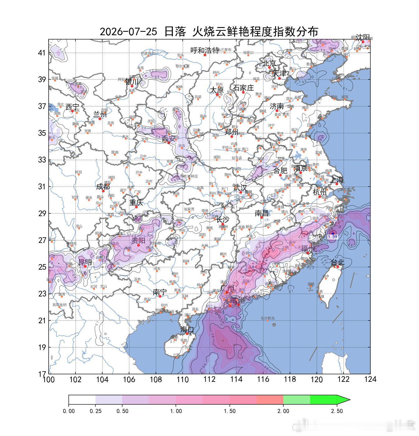今天傍晚，临近日落时，广州深圳香港澳门一带，可能看到台风红霞带来的红霞。 
