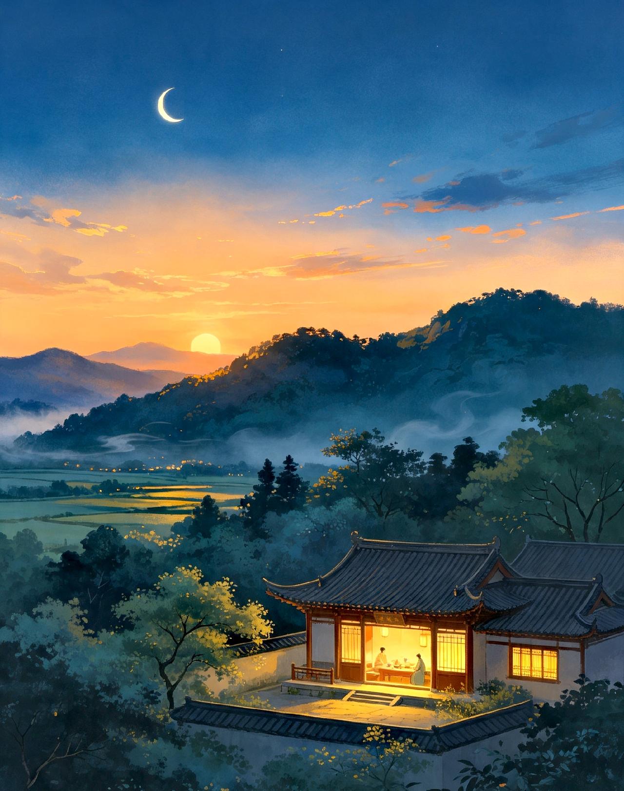 【原创作品】
   七绝·晚凉
    文/张和平
落日垂林翠影收，
余炎暗敛自