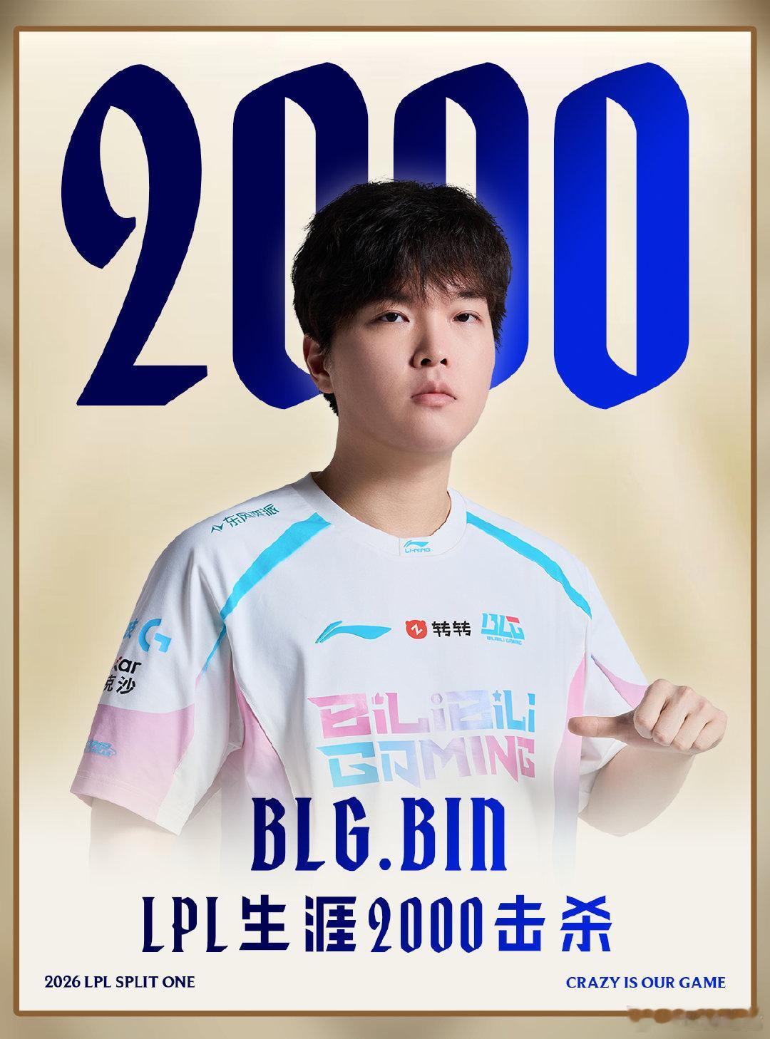 【里程碑：Bin达成LPL2000击杀成就】Bin2000击杀 在今日BLG对战