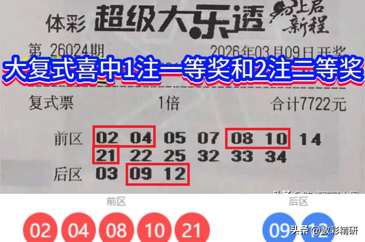 大乐透第26024期开奖结果揭晓，一则喜讯引发热议——一张金额高达7722元的“