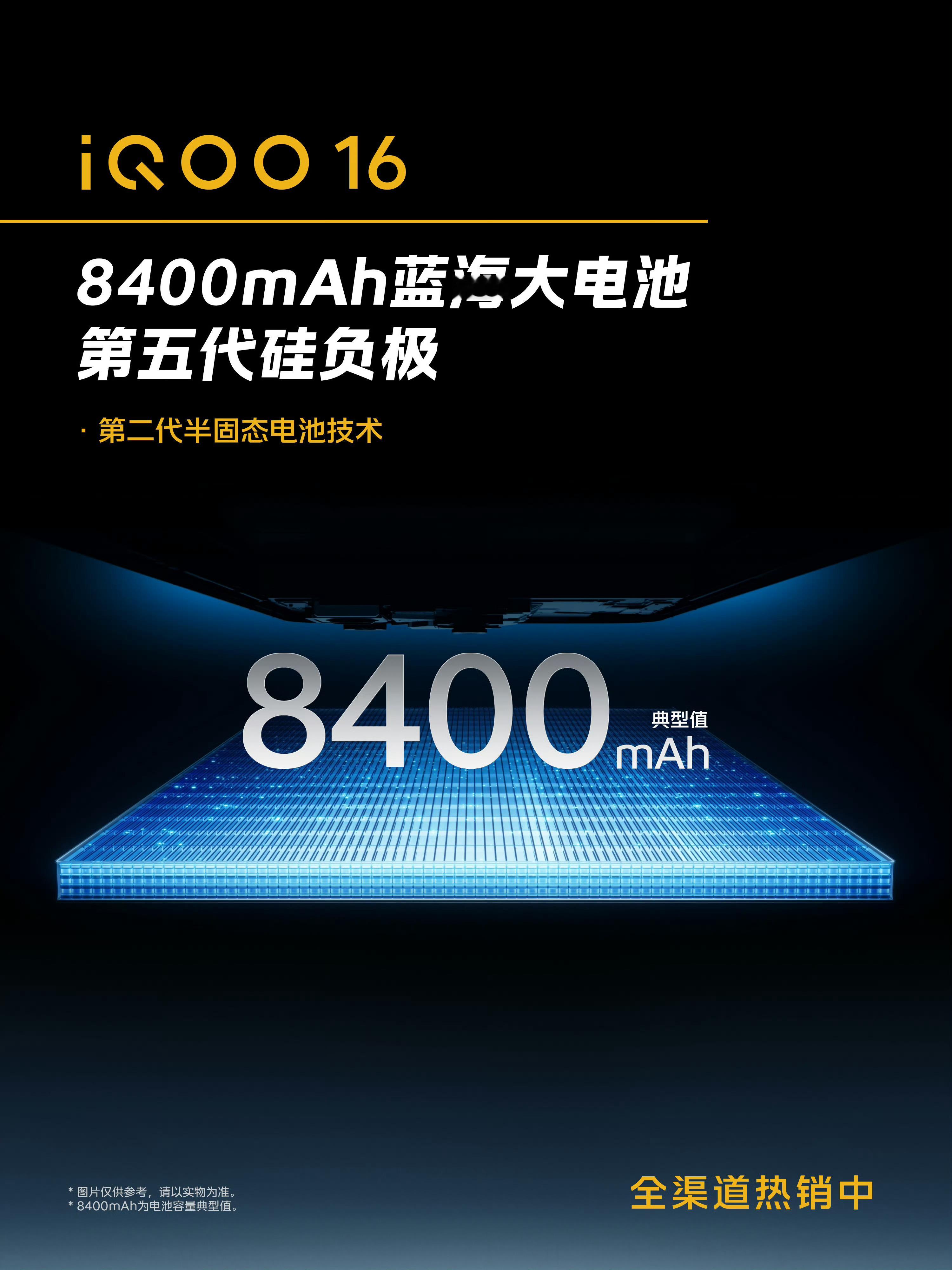 iQOO16升级8400mAh蓝海大电池，行业最新第五代硅负极技术，能量密度超高