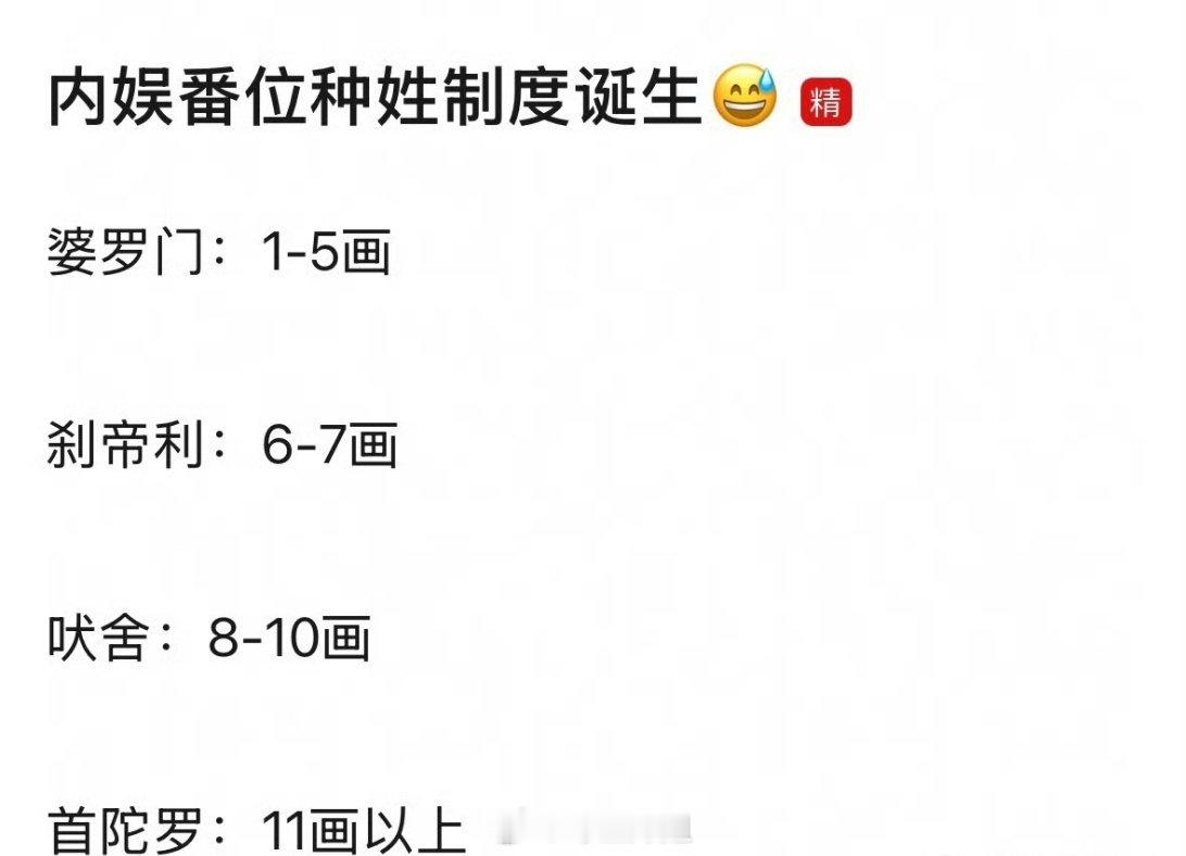 哇哦，现在不明目张胆的排列番位了，直接按姓氏笔画数，网友直接罗列出来了内娱番位种