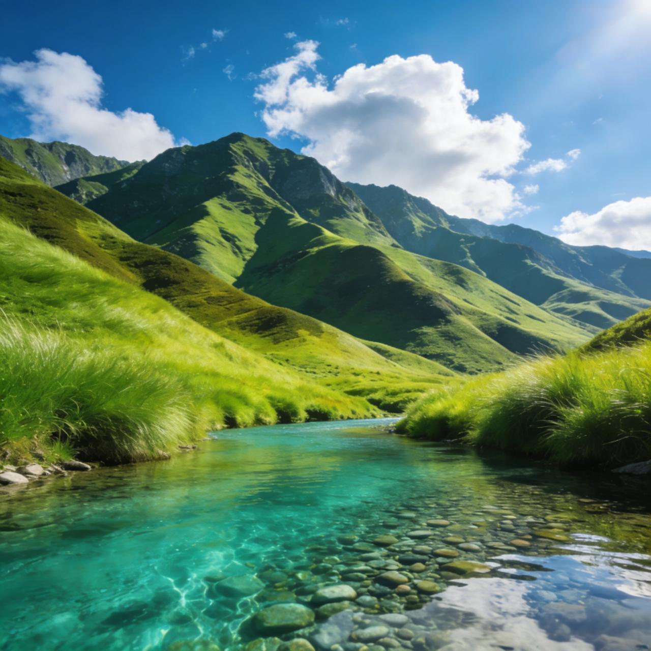 上联：山上芳草绿；
下联：山下碧泉清。