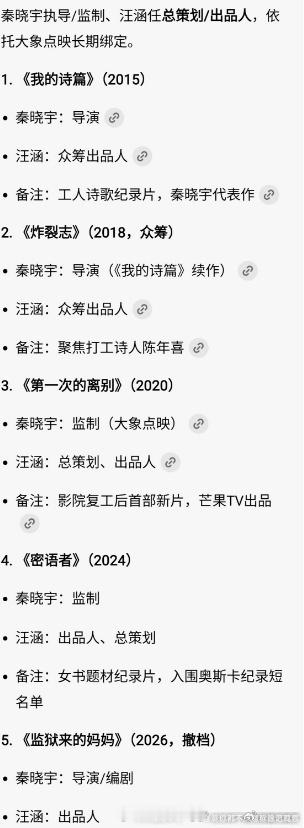 汪涵 秦晓宇看看凡是秦晓宇导演的片子，汪涵都是出品人。一直是赚里子，一个是要面子