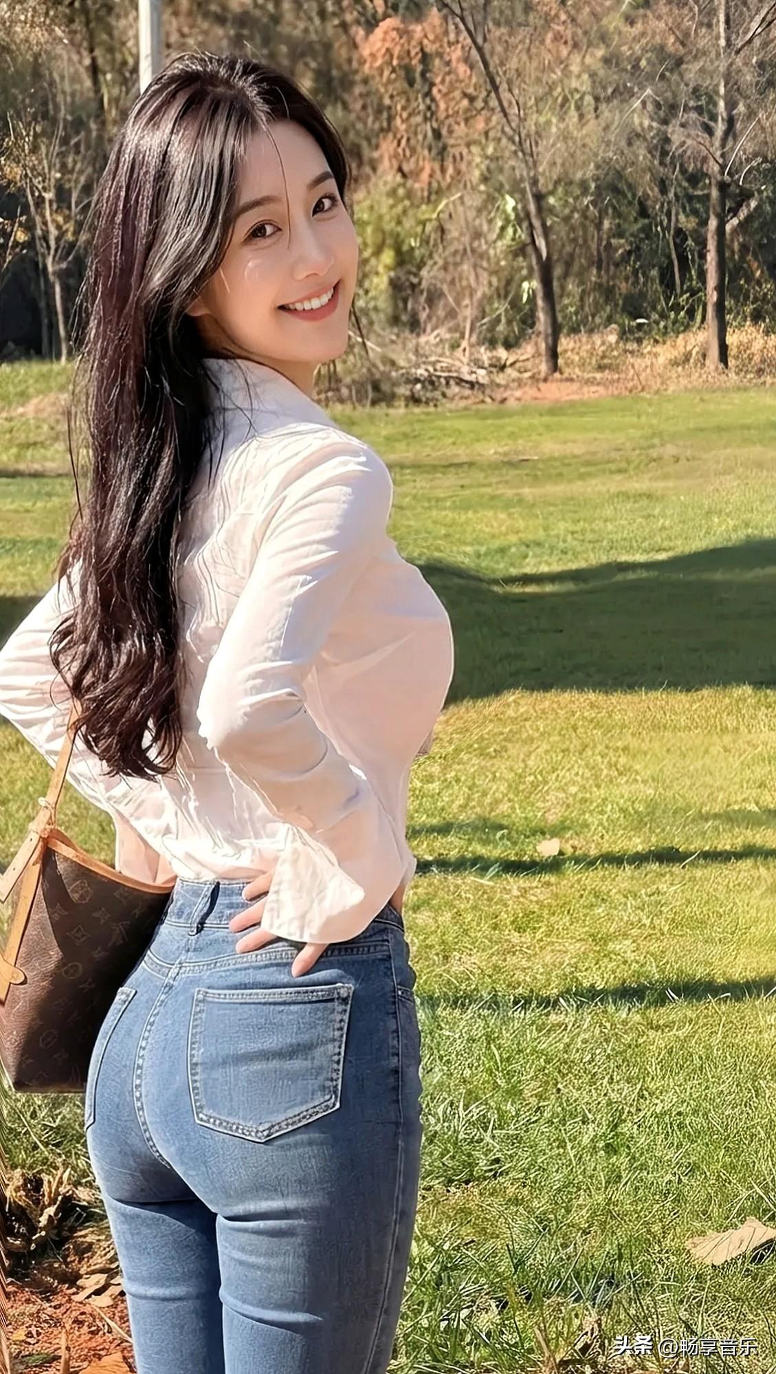 阳光明媚的午后，微笑的少女在绿草如茵的公园里，散发着青春的活力与美好。春日温柔随