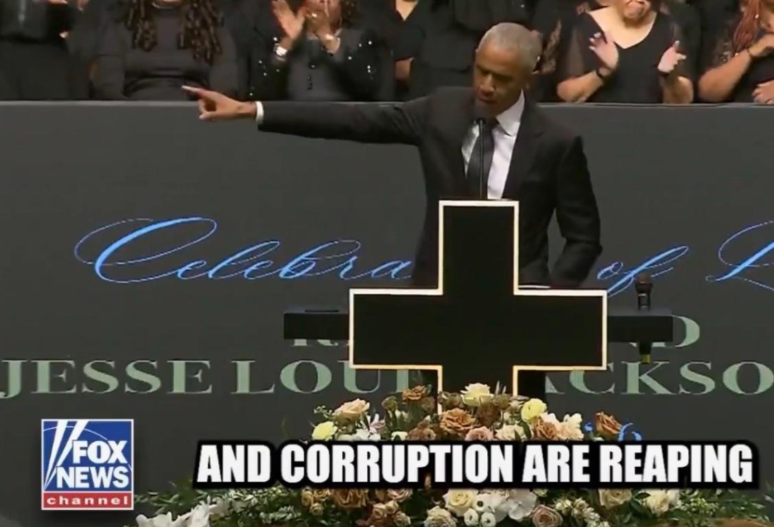 美国前总统奥巴马今天在杰西·杰克逊牧师的葬礼上致悼词时表示，在当今的政治环境下“