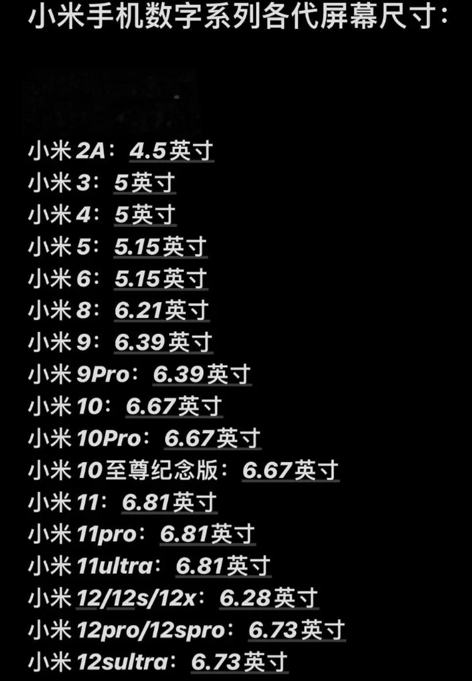 小米10：屏幕6.67英寸
小米11：屏幕6.81英寸
小米12：屏幕6.28英