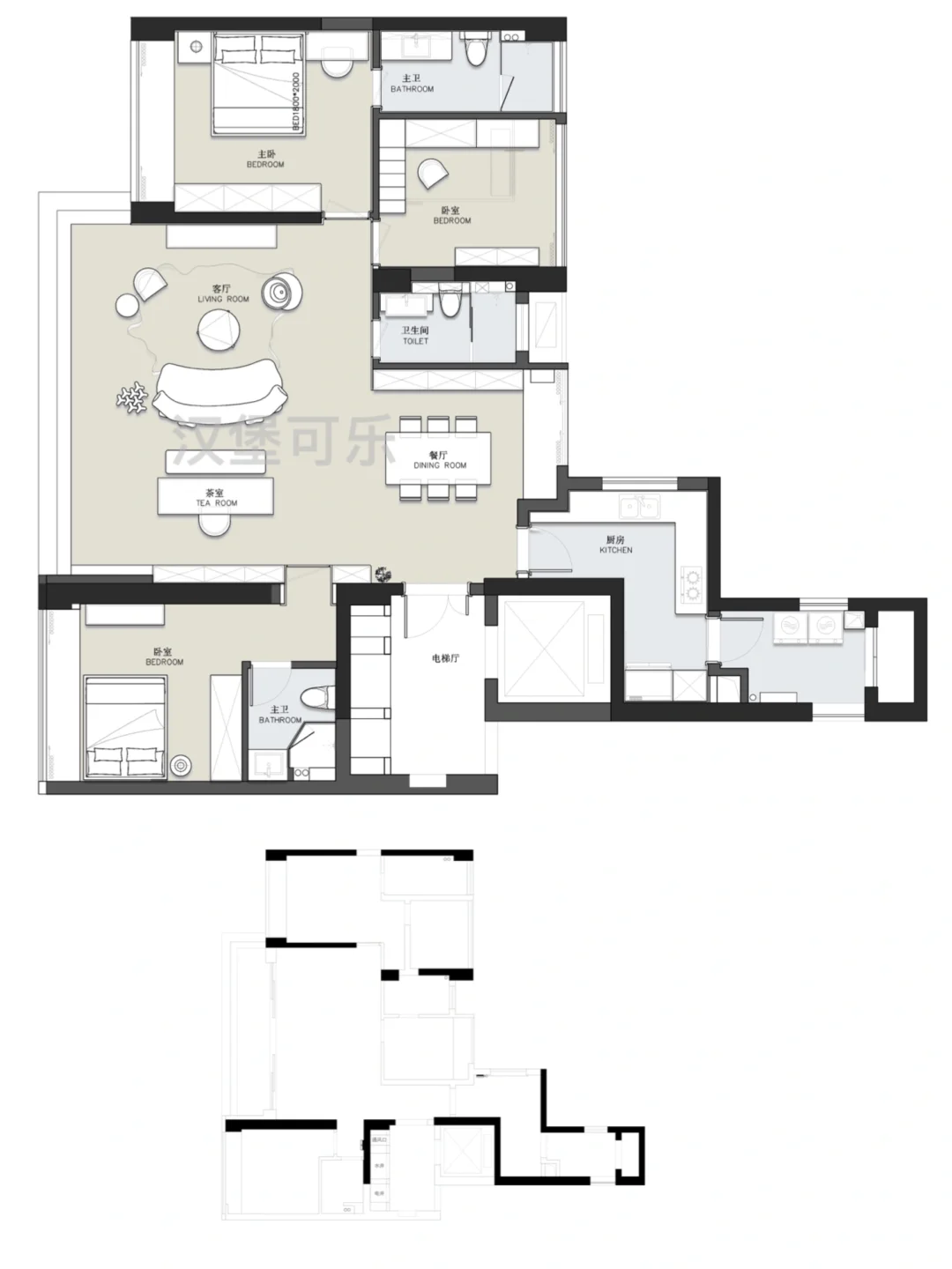 户型设计/大户型三室平面方案优化