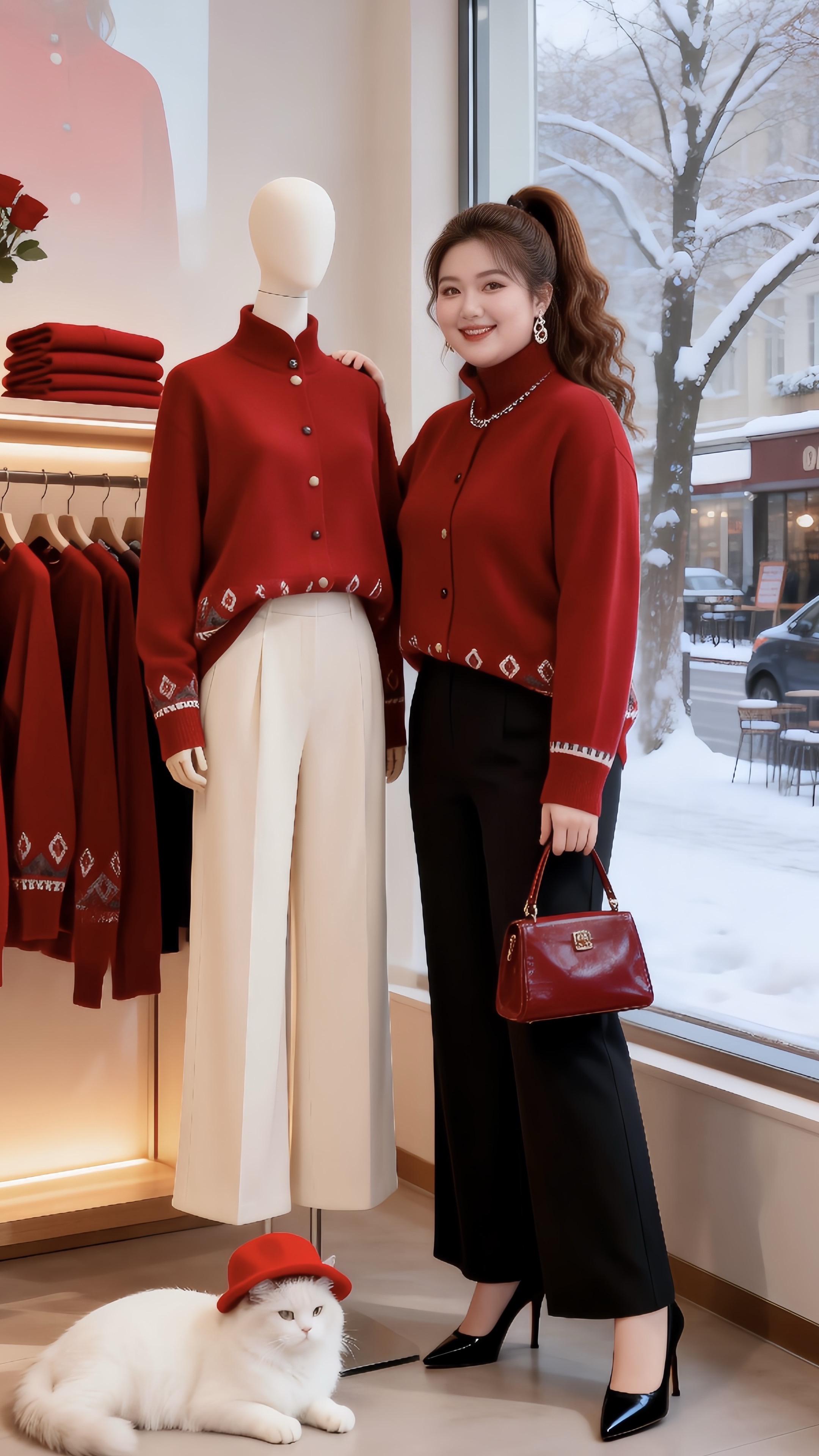 大码穿搭 新年穿搭 红色针织衫 胖妹妹红色系新年穿搭来咯让人眼前一亮的...