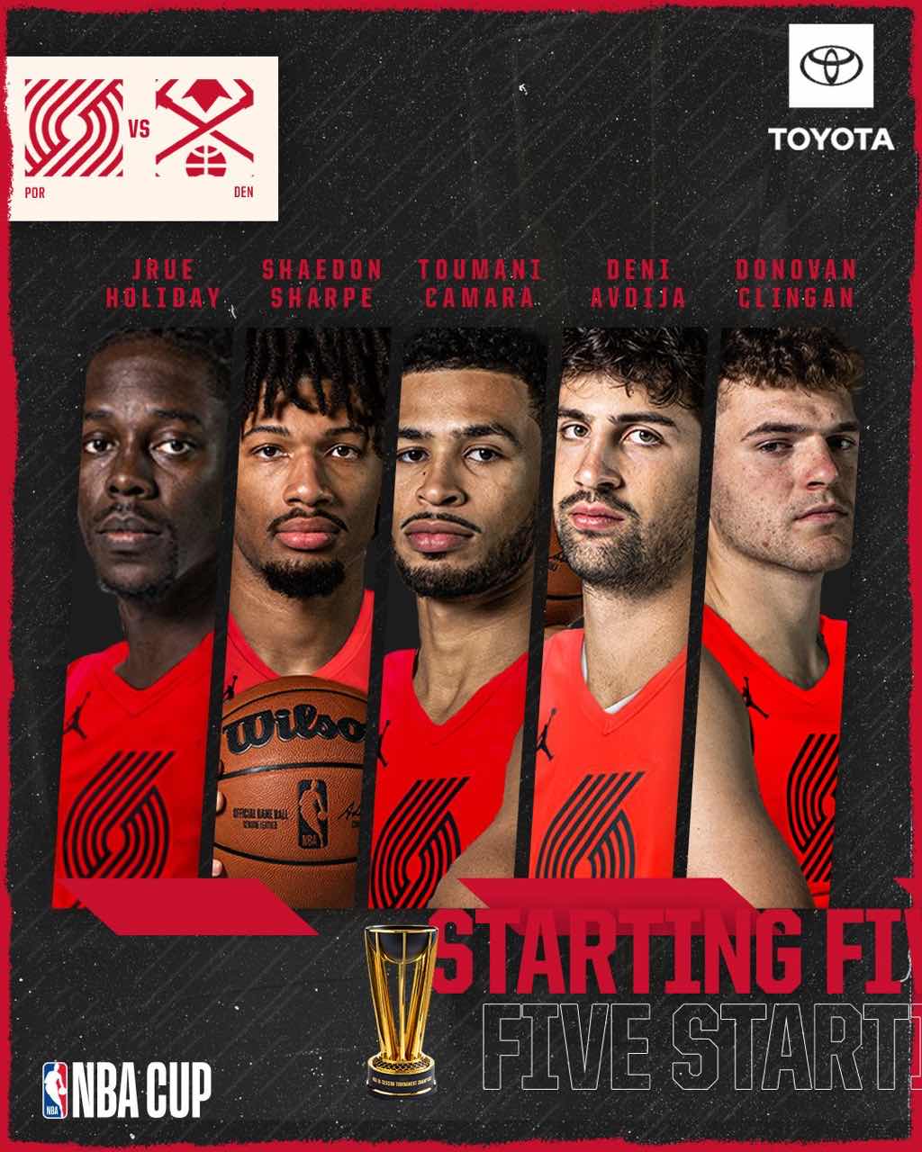 开拓者本场首发：霍勒迪、夏普、阿夫迪亚、卡马拉、克林根