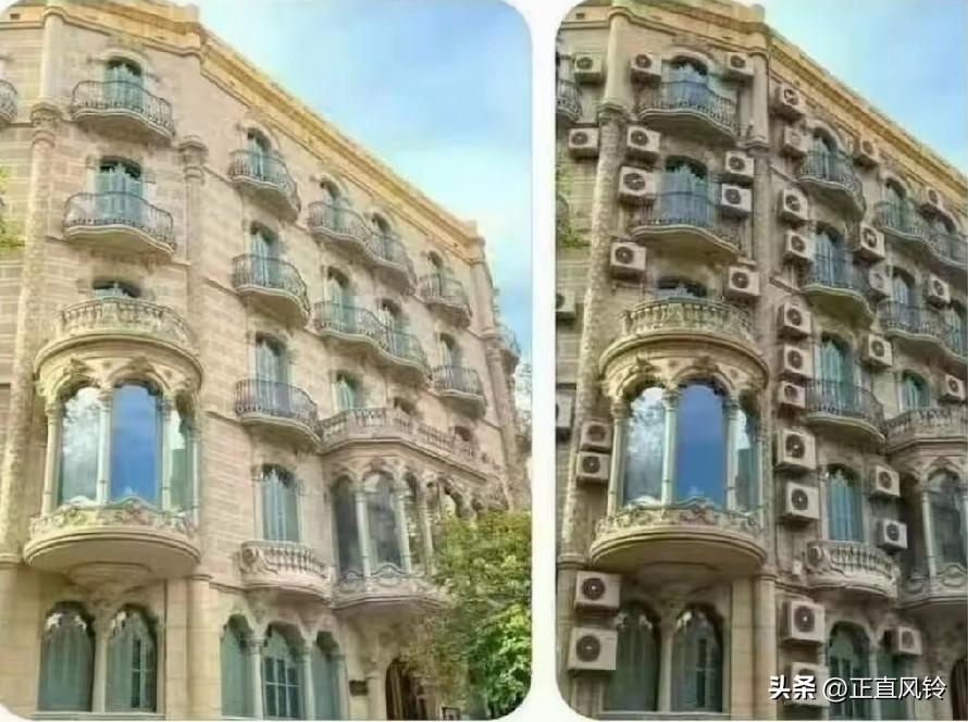 哈哈，看了这个图，看来欧洲确实绝对不能安空调啊，想保持古建筑外观干净整洁那么只能