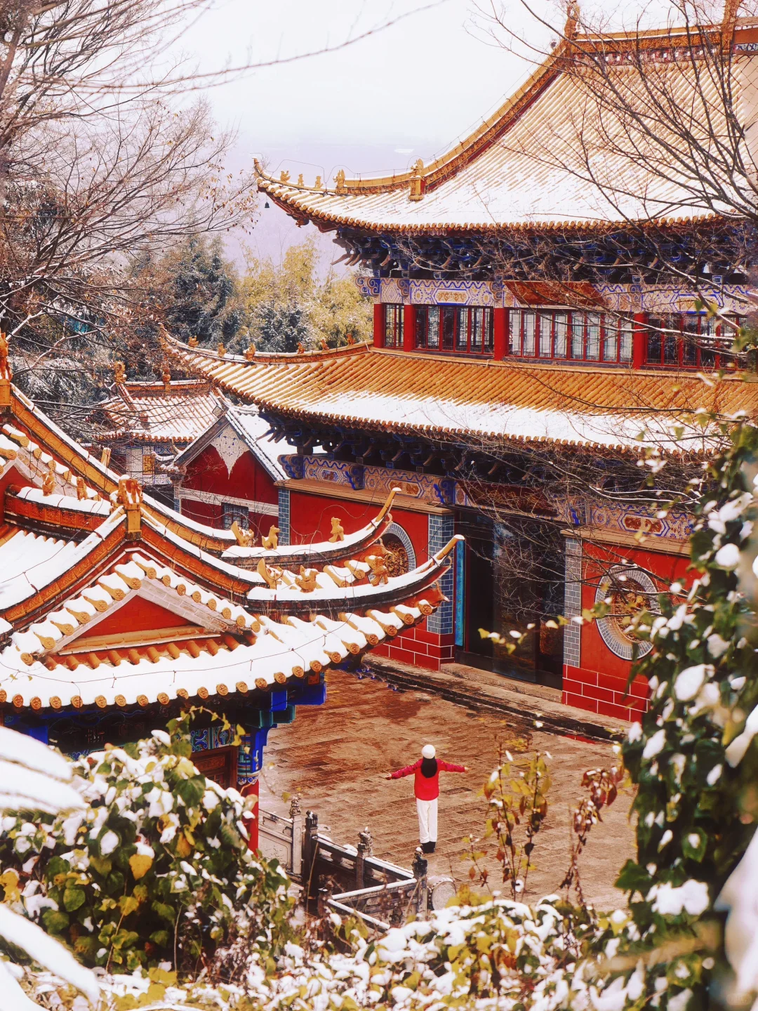 昆明西郊禅意“小故宫”，雪后更美了……