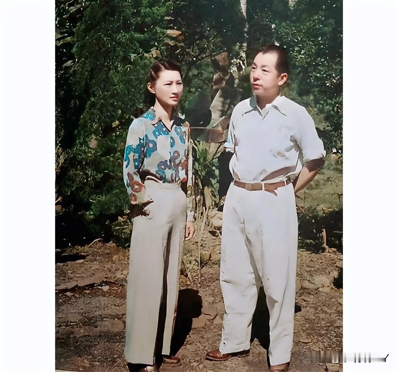 上世纪40年代末，台湾，赵四小姐与张学良将军幽禁时期的合影老照片