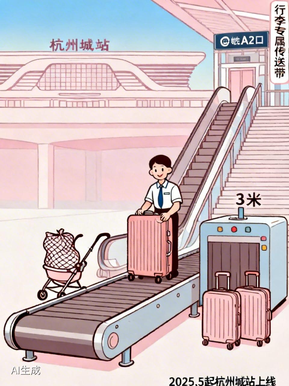 杭州站这次可太贴心了！2025年5月起，杭州城站悄悄上线“行李专属传送带”，位置