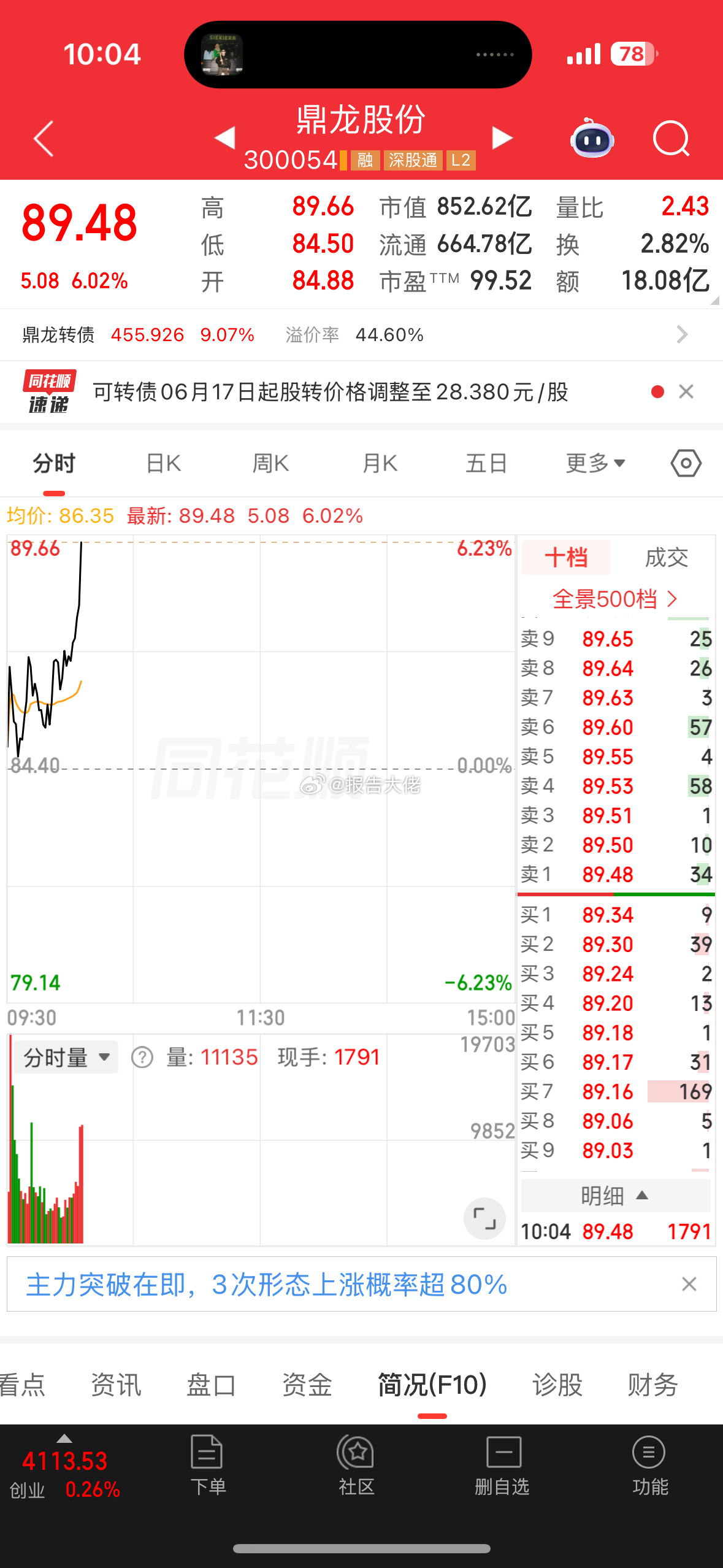 鼎龙还差10块钱到100目标 