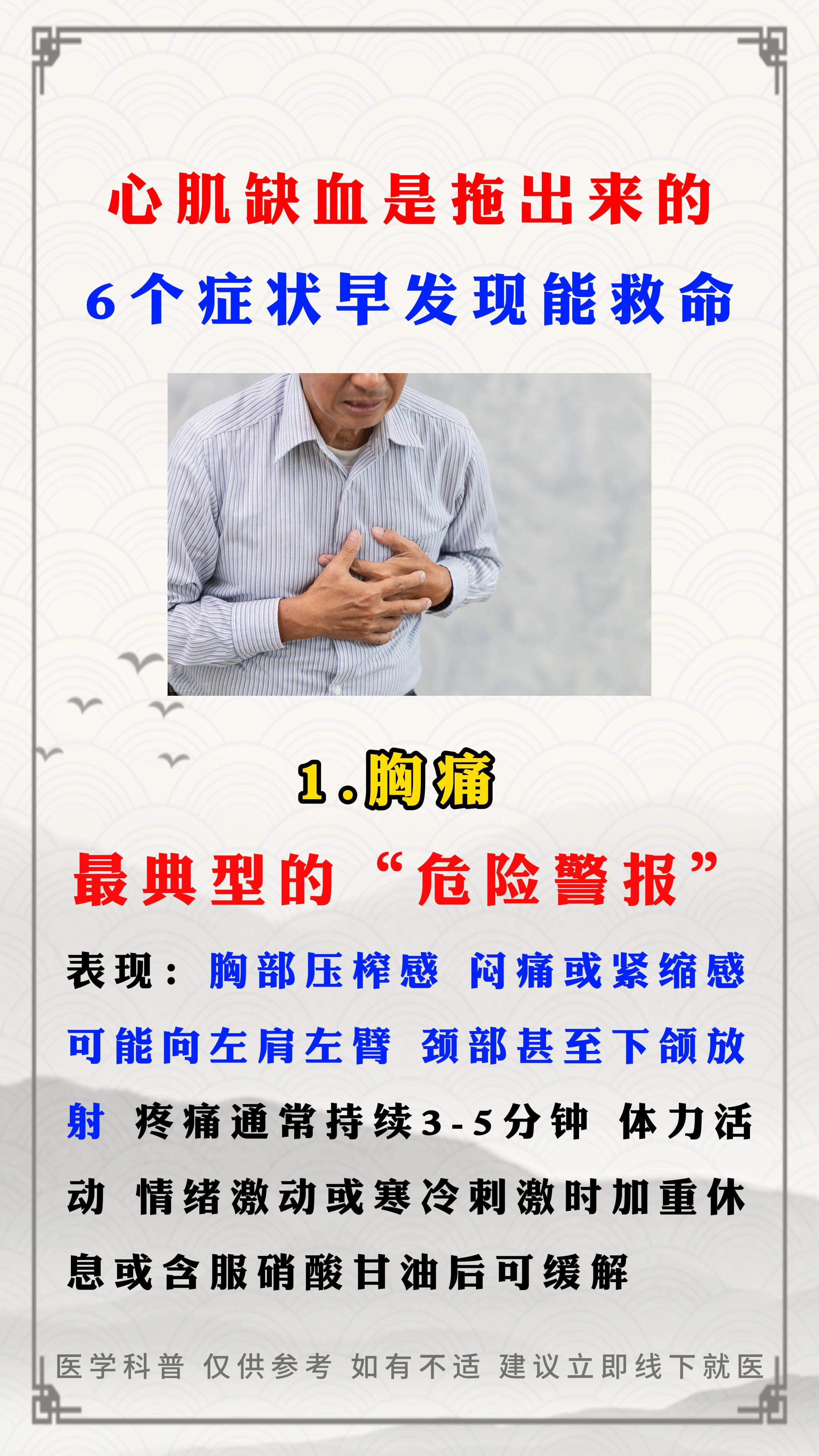 心肌缺血是拖出来的，6个症状早发现能救命。