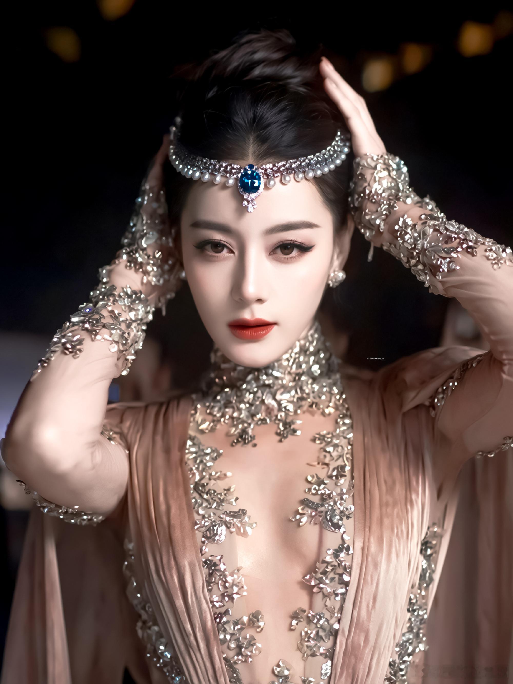 迪丽热巴满钻高定热巴真的很懂怎么穿高定，这套满钻款主打闪耀，她不会刻意用力凹造型