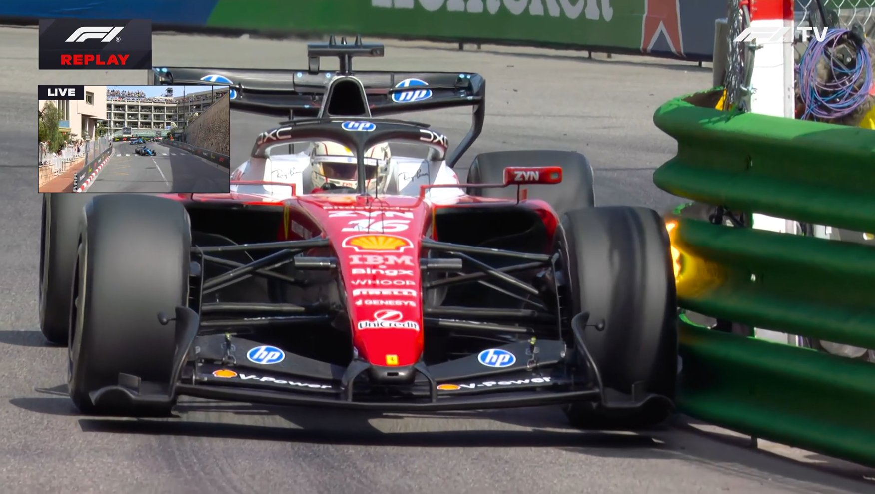 f1 勒克莱尔的左前胎蹭到了赛道护墙。。。💥2026f1摩纳哥大奖赛