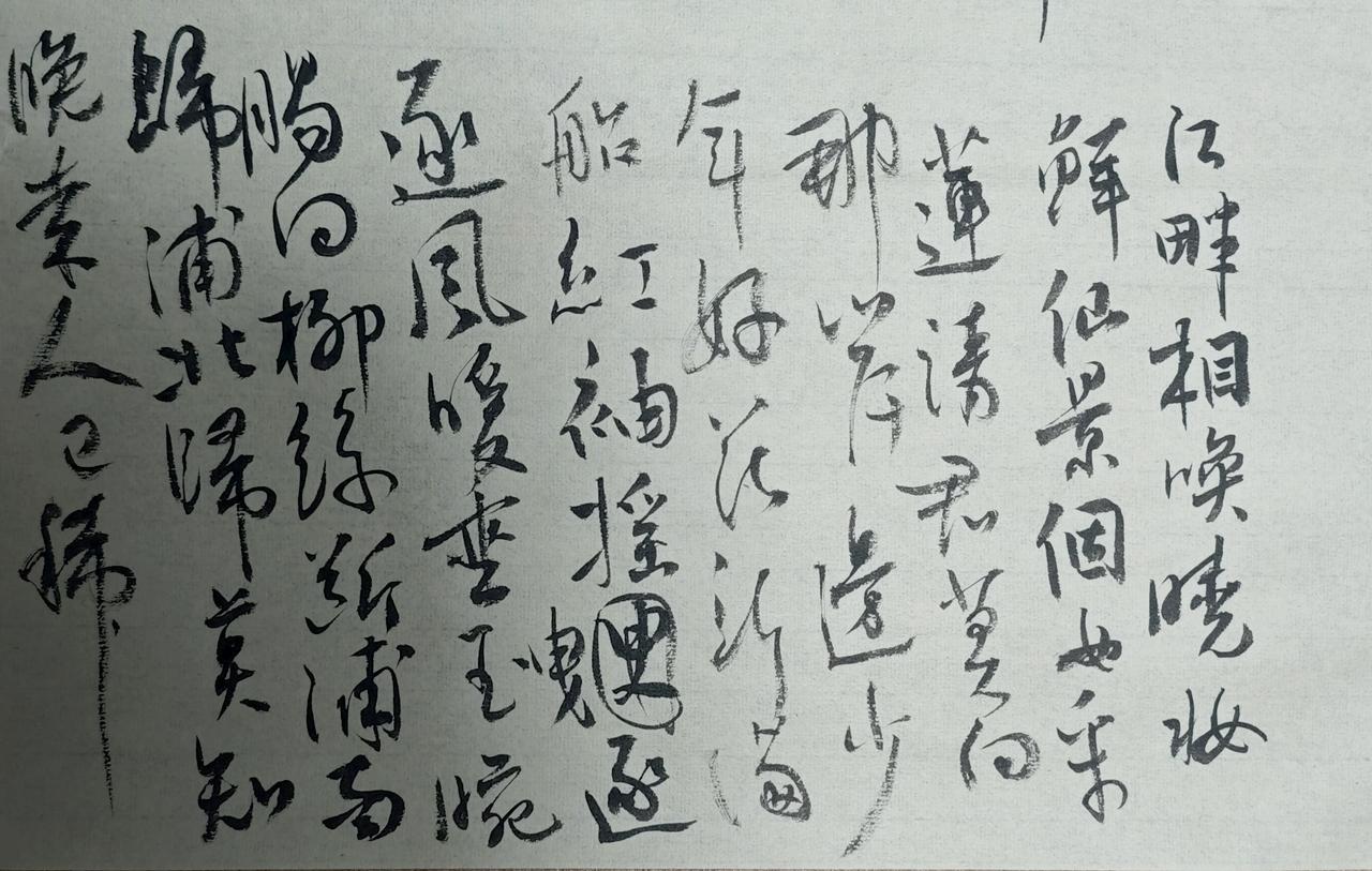 江畔，相唤。晓妆鲜，仙景个女采莲。请君莫向那岸边。少年，好花新满船。
红袖摇曳逐