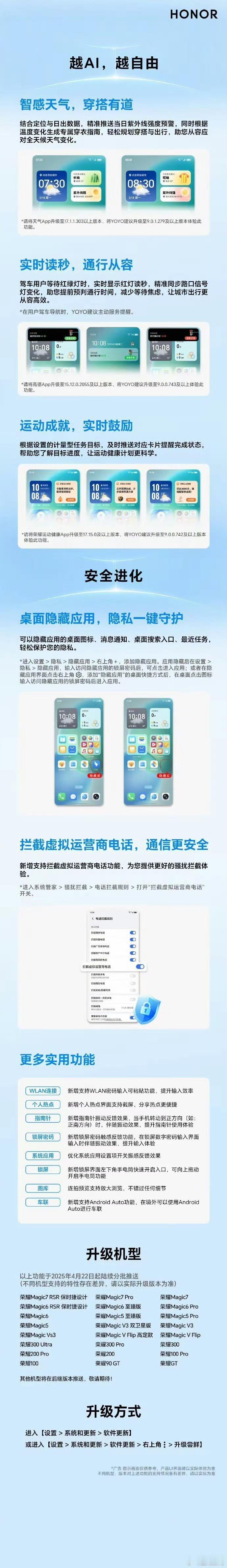 荣耀 MagicOS 9.0 4 月升级体验一览，从 4 月 22 日陆续推送，