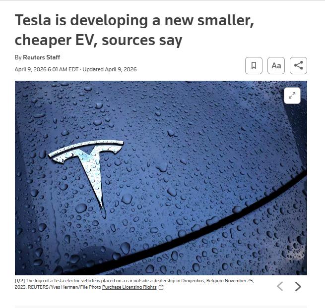 据路透社报道，特斯拉正在开发一款比 Model Y 更小的SUV，而且很可能会放