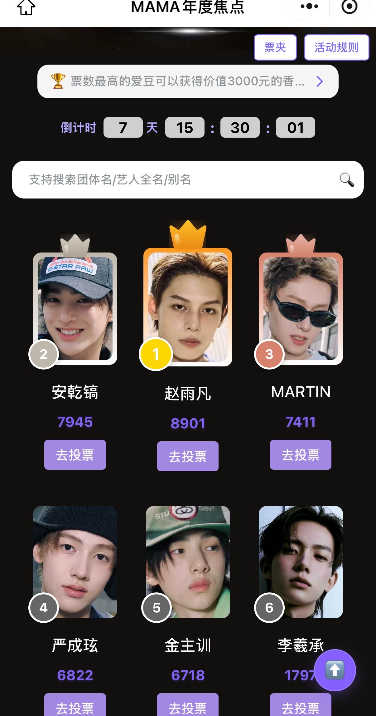 Cortis 粉丝正在为香港大屏投票1.赵雨凡2.马丁Martin3.严成玹4.