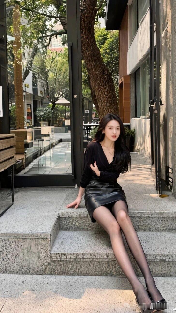 一个女孩坐在台阶上，微笑着看镜头。职场穿搭怎样更显女人味?