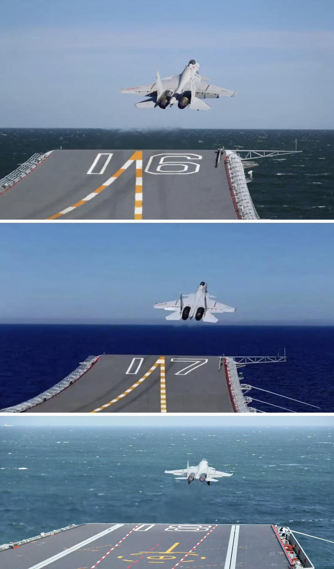 这个角度拍照，电磁弹射航母舰艏的舷号不如滑跃型航母的清晰，18舰的这个“缺点”过
