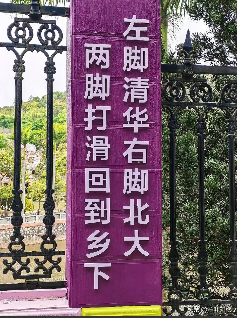 学校大门口这对联有点意思[大笑]。
左脚清华右脚北大，
两脚打滑回到乡下。
考好
