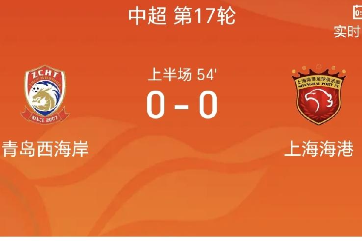 半场战报，青岛西海岸0-0上海海港
北京时间7月4日19:00，中超联赛第17轮