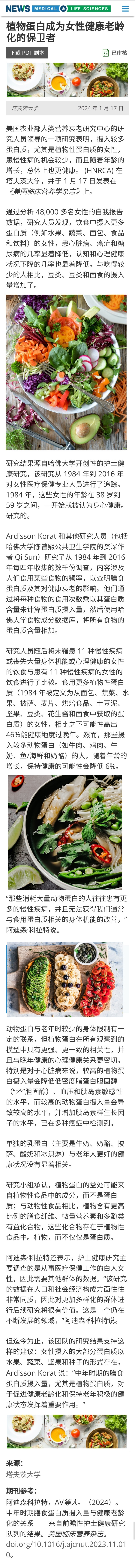 【植物蛋白助女性健康老化】详见长图👇👇 发表在《美国临床营养学杂志》的最新研