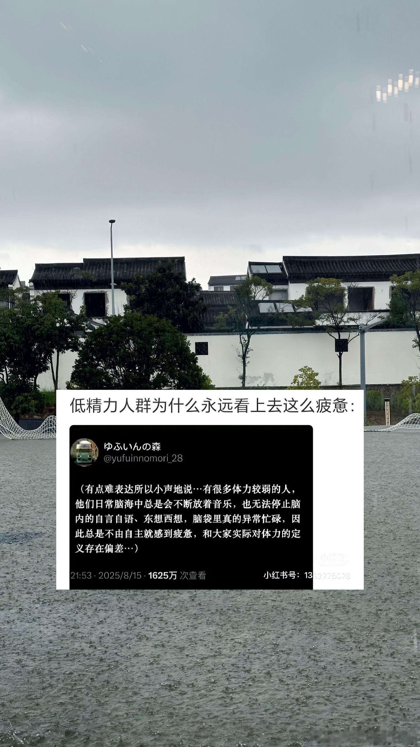 低精力人群为何总是看起来很疲惫大脑太活跃，身体就低精力了。我就是，大脑不停的放歌