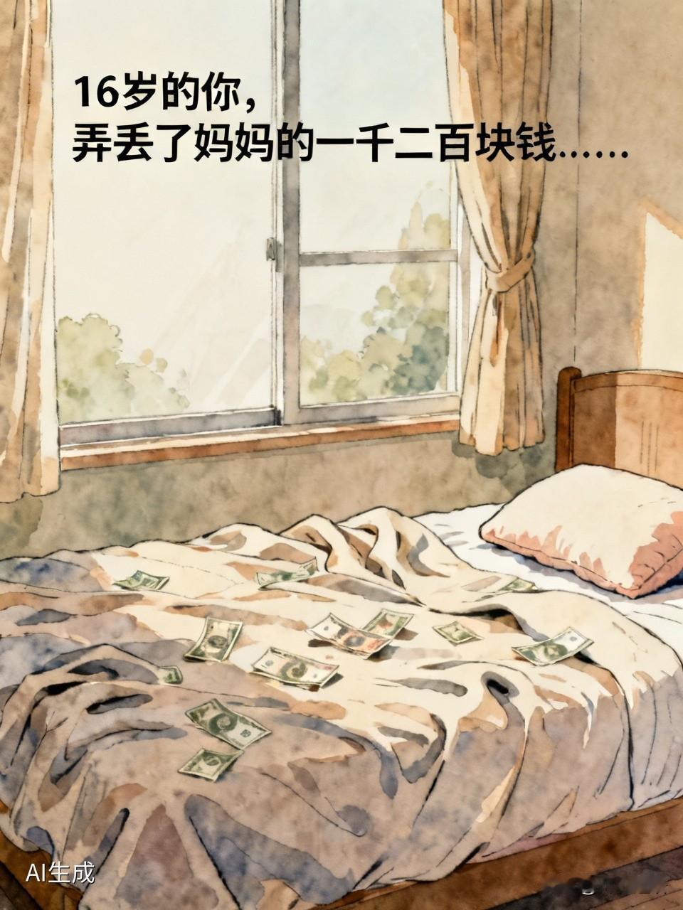 16岁的你，弄丢了妈妈的一千二百块钱，你老实的给妈妈说了，结果换来一顿毒打。
晚