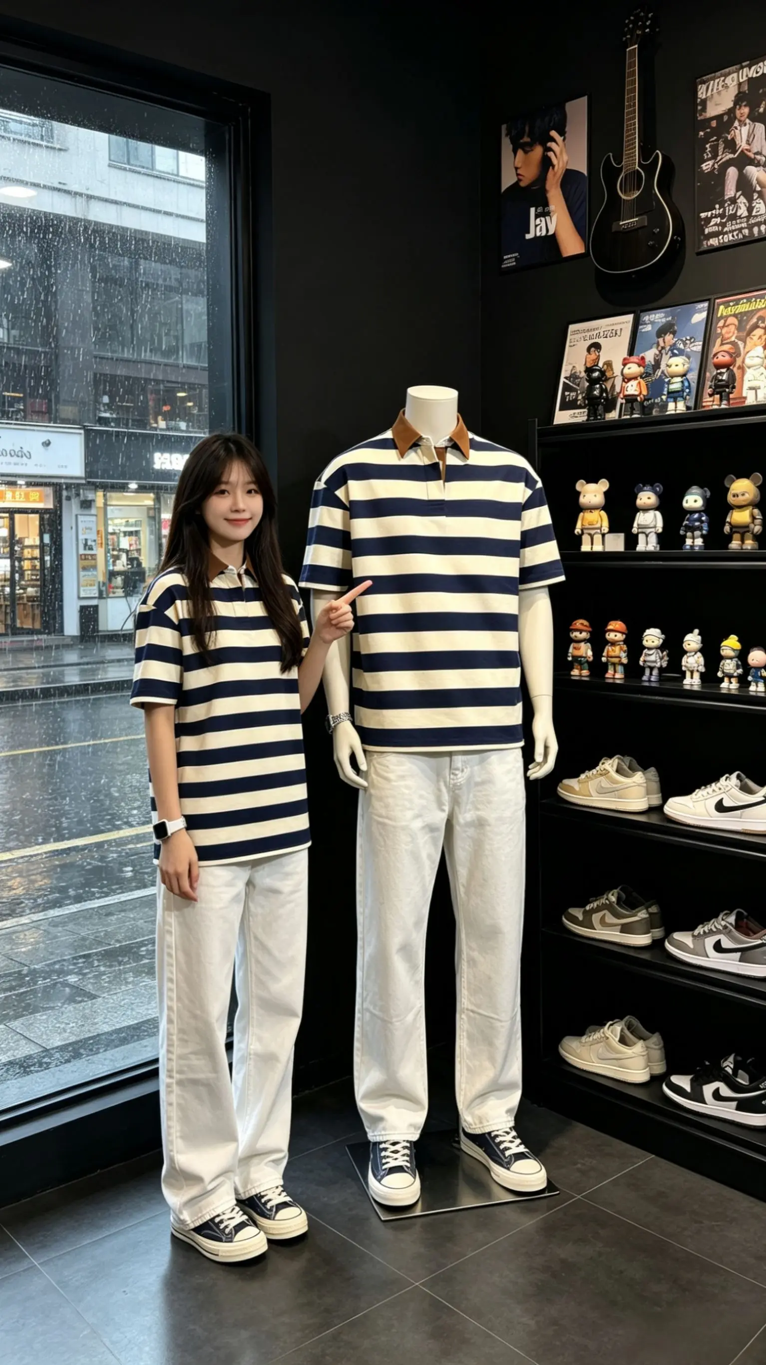撞色条纹polo我爱了