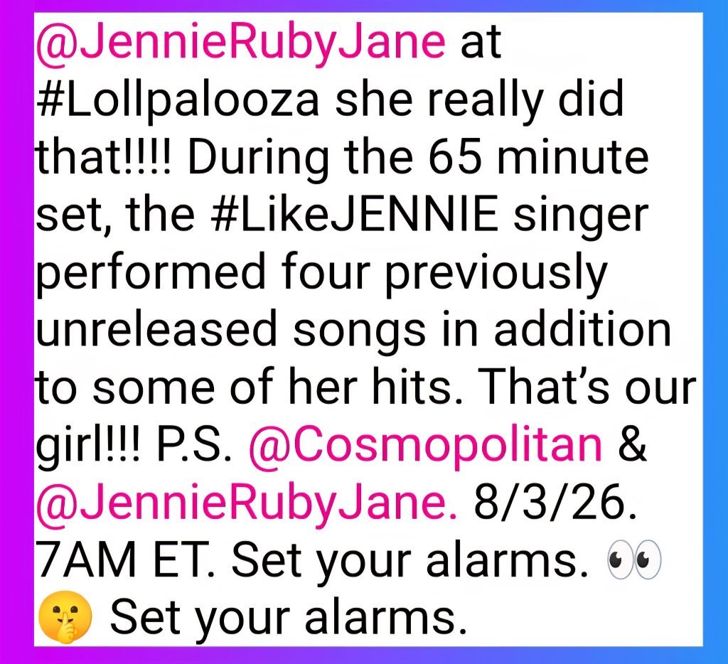 美国母版Cosmo杂志通过 IG 帖子预告JENNIE 新动态：【今天北京时间晚