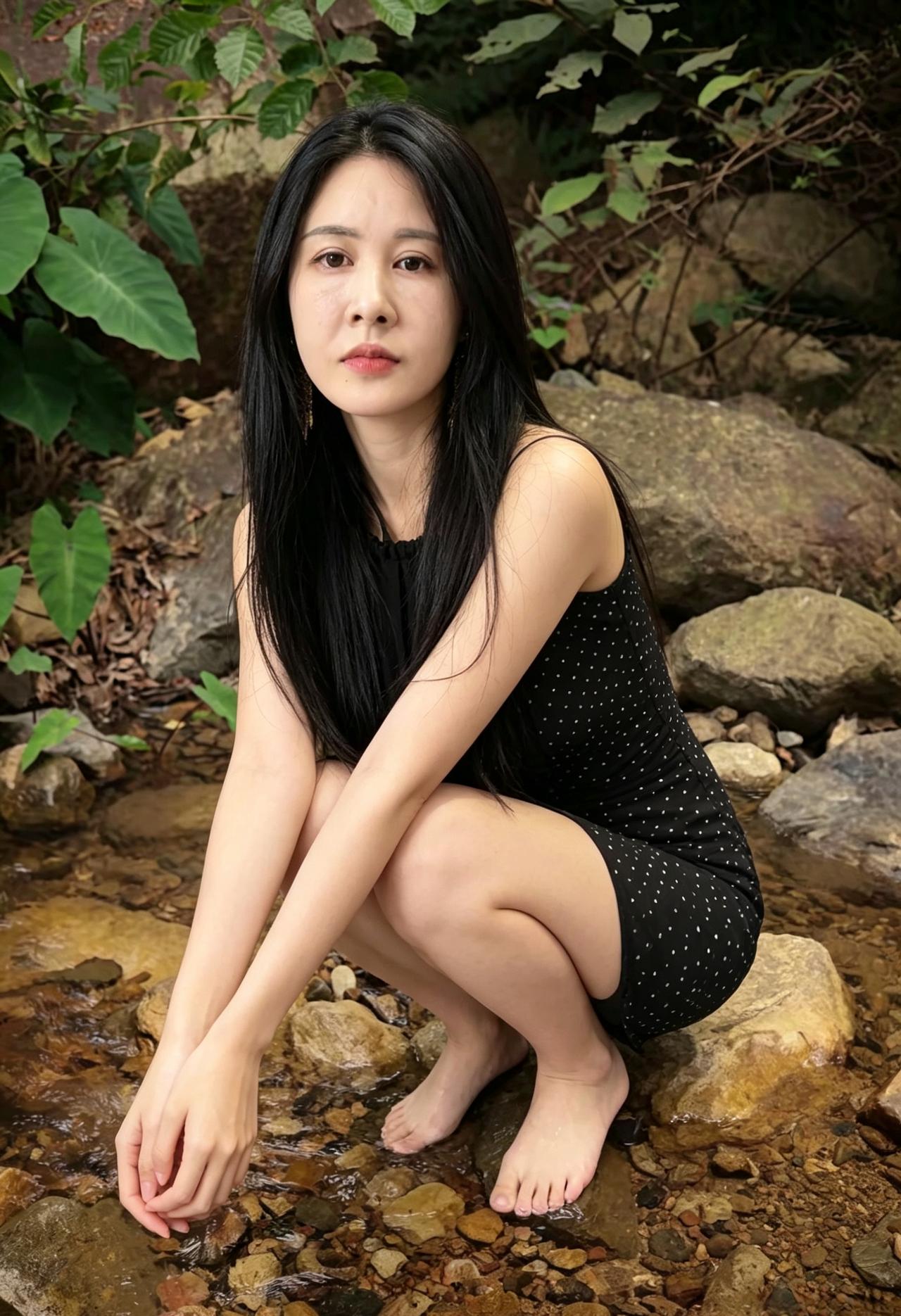 林间石畔立娉婷，素骨清肌玉样明。
纵使空山无月色，佳人眉目亦含星。