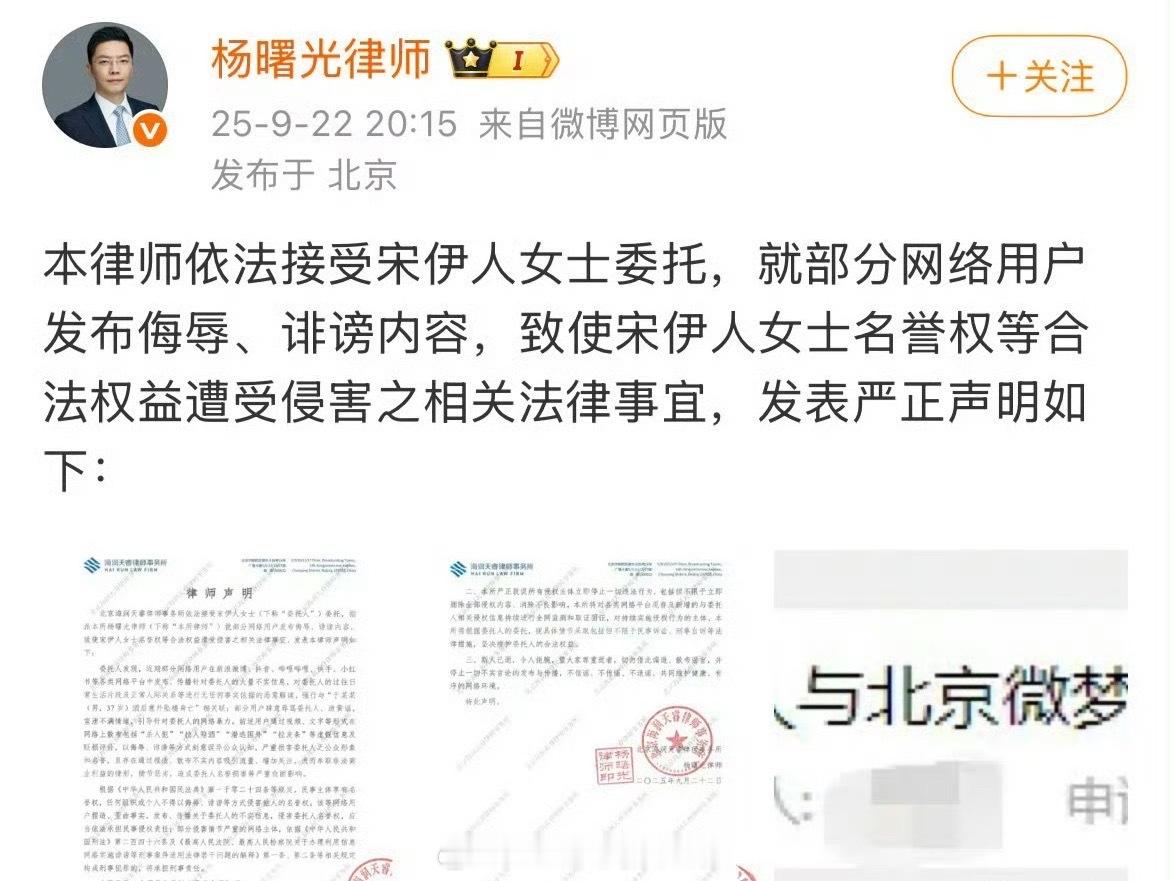 宋伊人发布律师声明： ​​​