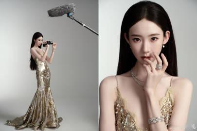 张艺凡鎏金吊带长裙张艺凡金色长裙 张艺凡金色长裙好美啊啊啊张艺凡